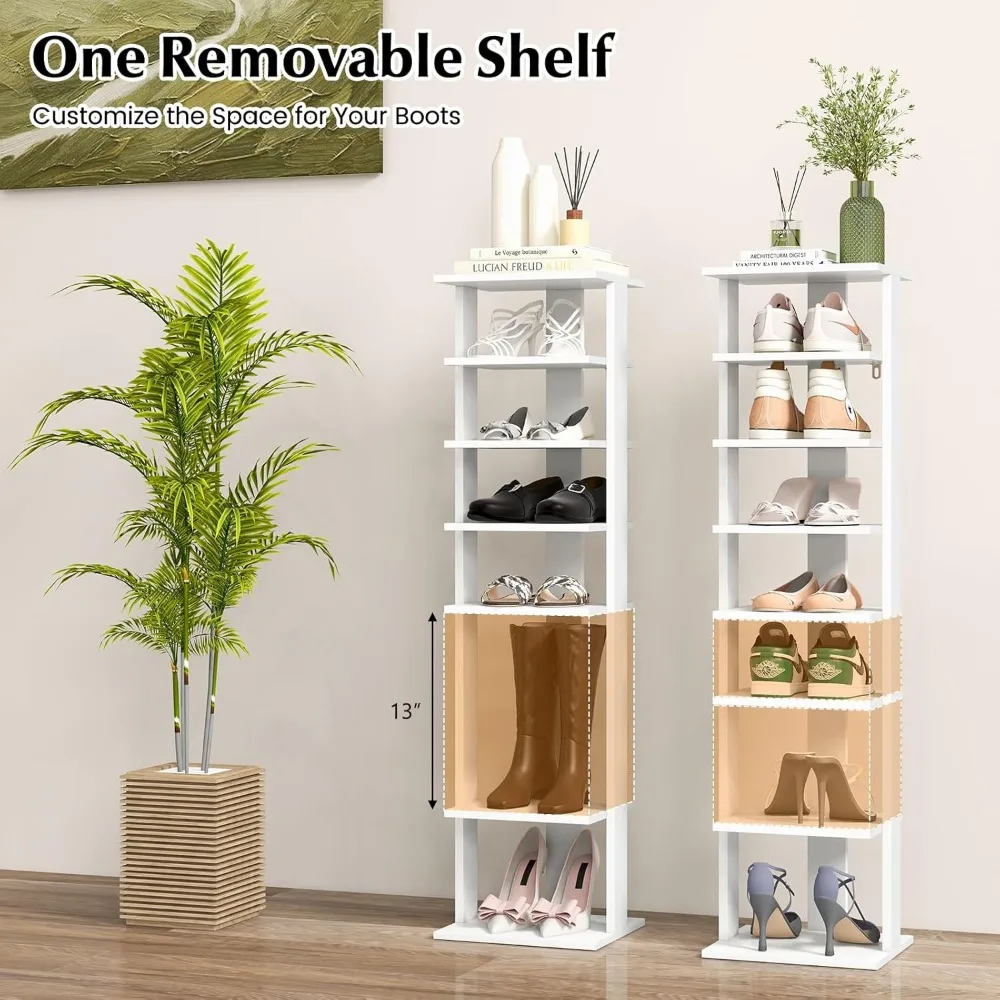 8 Tiers Vertical Shoe Rack, Patented Space Saving Corner Shoe Rack for 7 Pairs, Narrow Rack for Front Door Entryway
