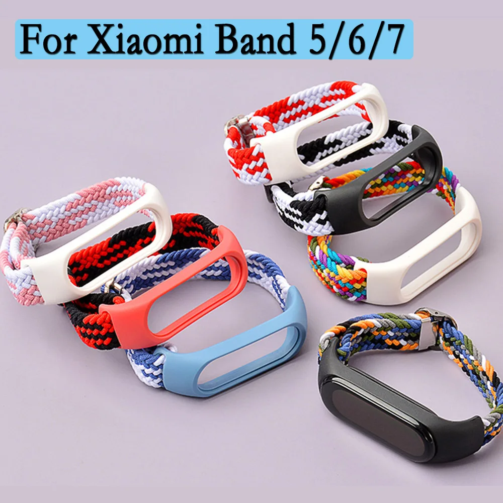 Ремешок для Xiaomi Mi Band 5 6 7, креативный плетеный нейлоновый сменный Браслет 2-в-1 с чехлом для часов