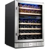 24 Inch Wine Cooler, 46 Bottle - Dual Zone Built-in or Freestanding Fridge with Stainless Steel Reversible Glass Door for Home 1