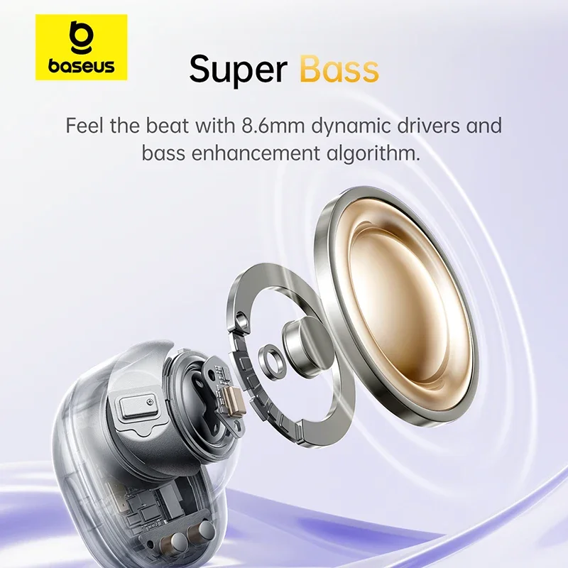 Baseus Bass BD1 무선 이어폰 Bluetooth 5.4 미니 콩 이어 버드 38H 재생 시간 IP55 방수 스포츠 헤드폰