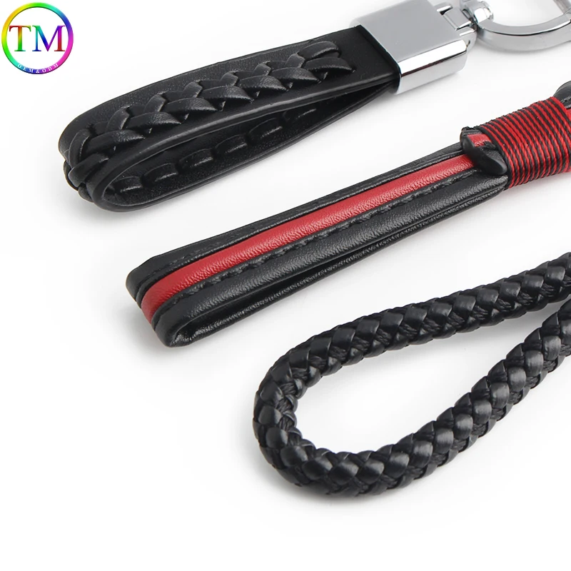 Car Key Storage Keychain Accessory with D Ring Braided Leather Lanyard Handmade Universal Car For Women's Leather Key Ring Strap