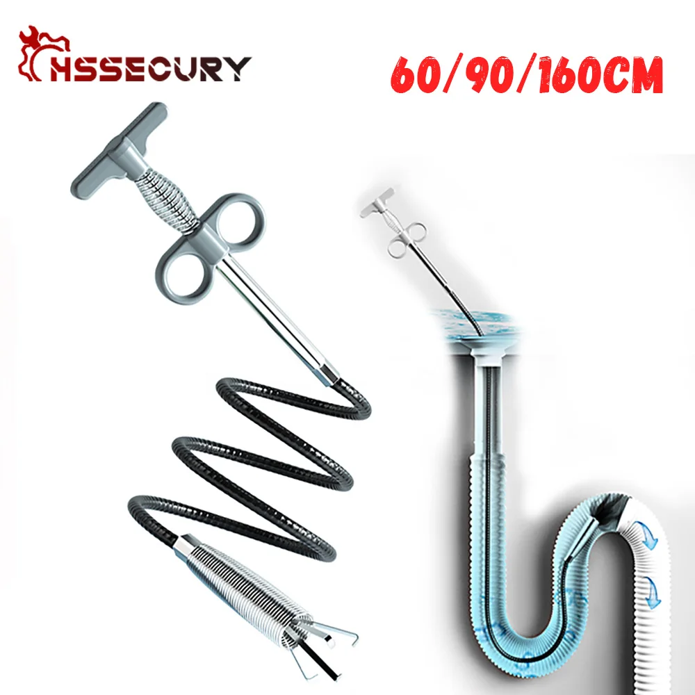 60/90/160mm Sewer Pipe Unblocker Snake Spring Pipe Dredging Tool for Bathroom Kitchen Hair Sewer Sink Pipeline Cleaning Tools