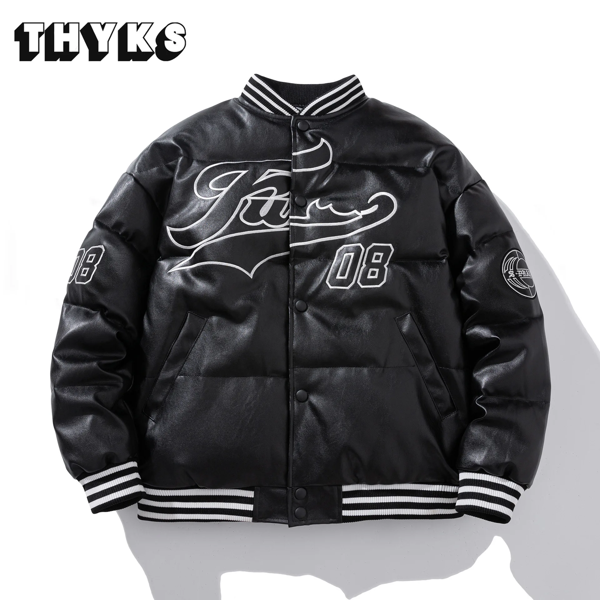 

Winter Cotton PU Padded Jacket Men Casual College Vintage Warm Coat Women Baseball Bomber Thicken Jackets Letter Print Outwear