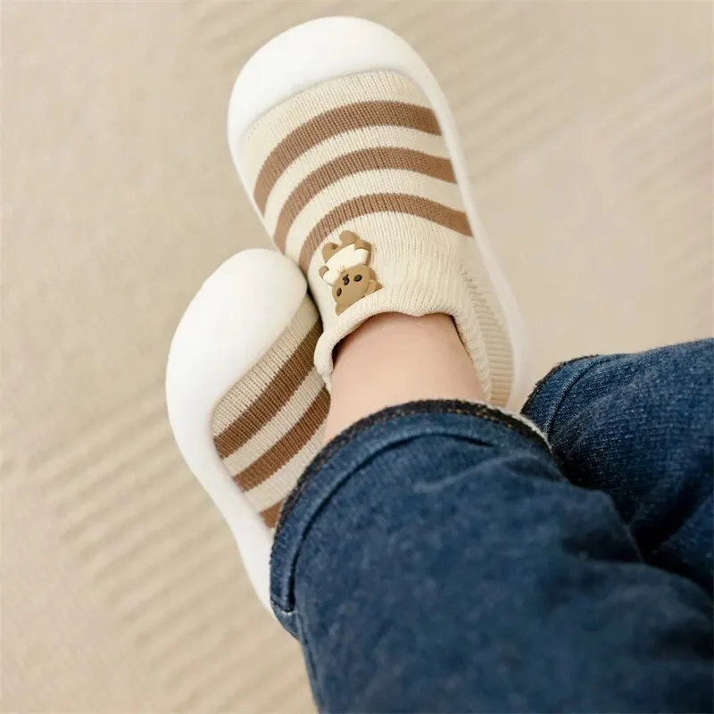 Baby Toddler Shoes Soft Sole Children's Shoes Breathable Cartoon Non-slip Anti-fall Shoes Striped Cute New Baby Shoes