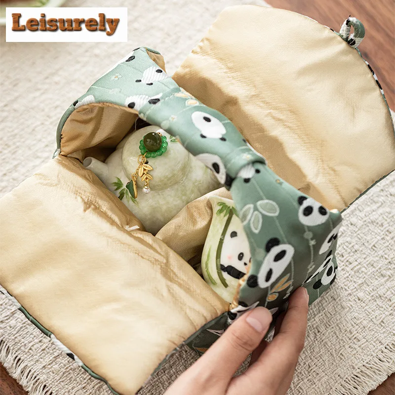 Hand-painted Panda Travel Tea Set Kit Luxury 1 Pot 1 Cups Tea Maker Organizer Portable Camping Tote Bag Supplies Ornaments Craft