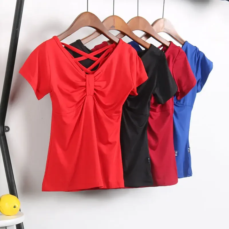 

New Sexy Women Tops Square Dance Clothing New Shirt Short-sleeved Summer Dance Clothes Practice Clothes Female Dancing Clothes