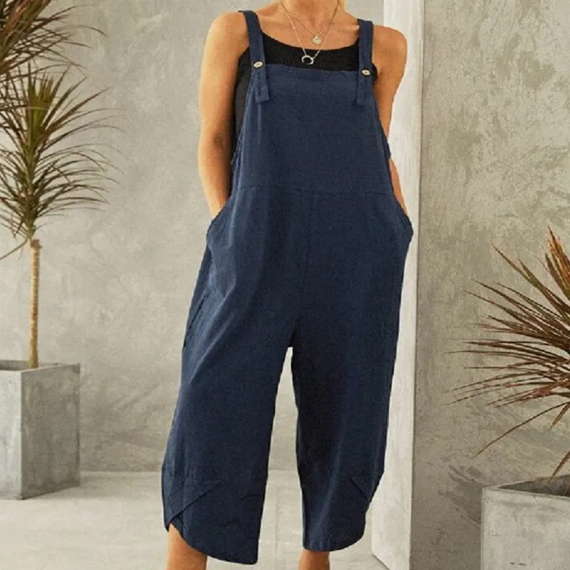 European and American Temperament Versatile Women's Clothing New Solid Color Casual and Simple Mid Waist Loose Cropped Jumpsuit