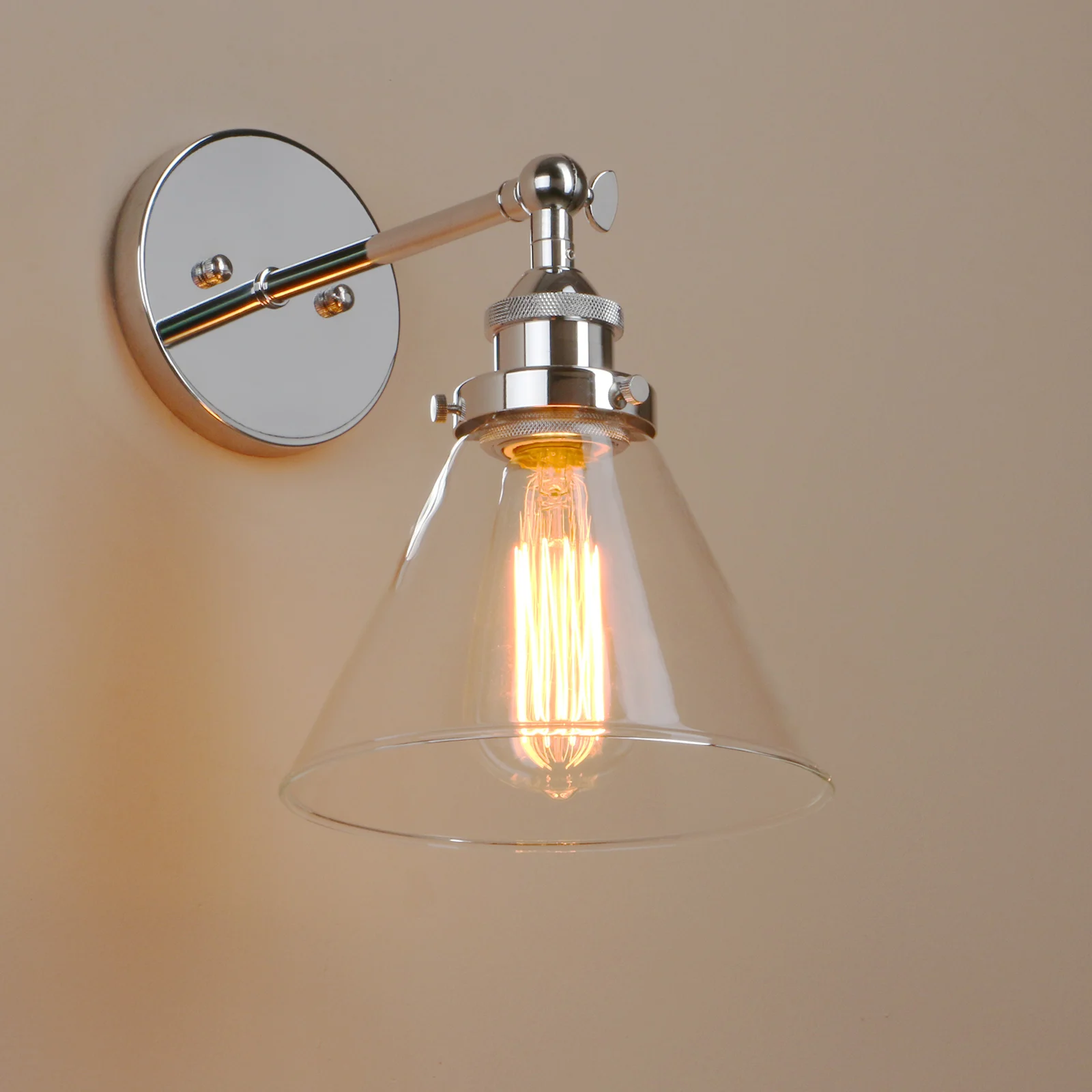 Phansthy 모던 금속 벽 램프, 앤티크 깔때기 유리 쉐이드 벽 스콘스 전등, 로프트 침실 욕실 침대 옆 거울