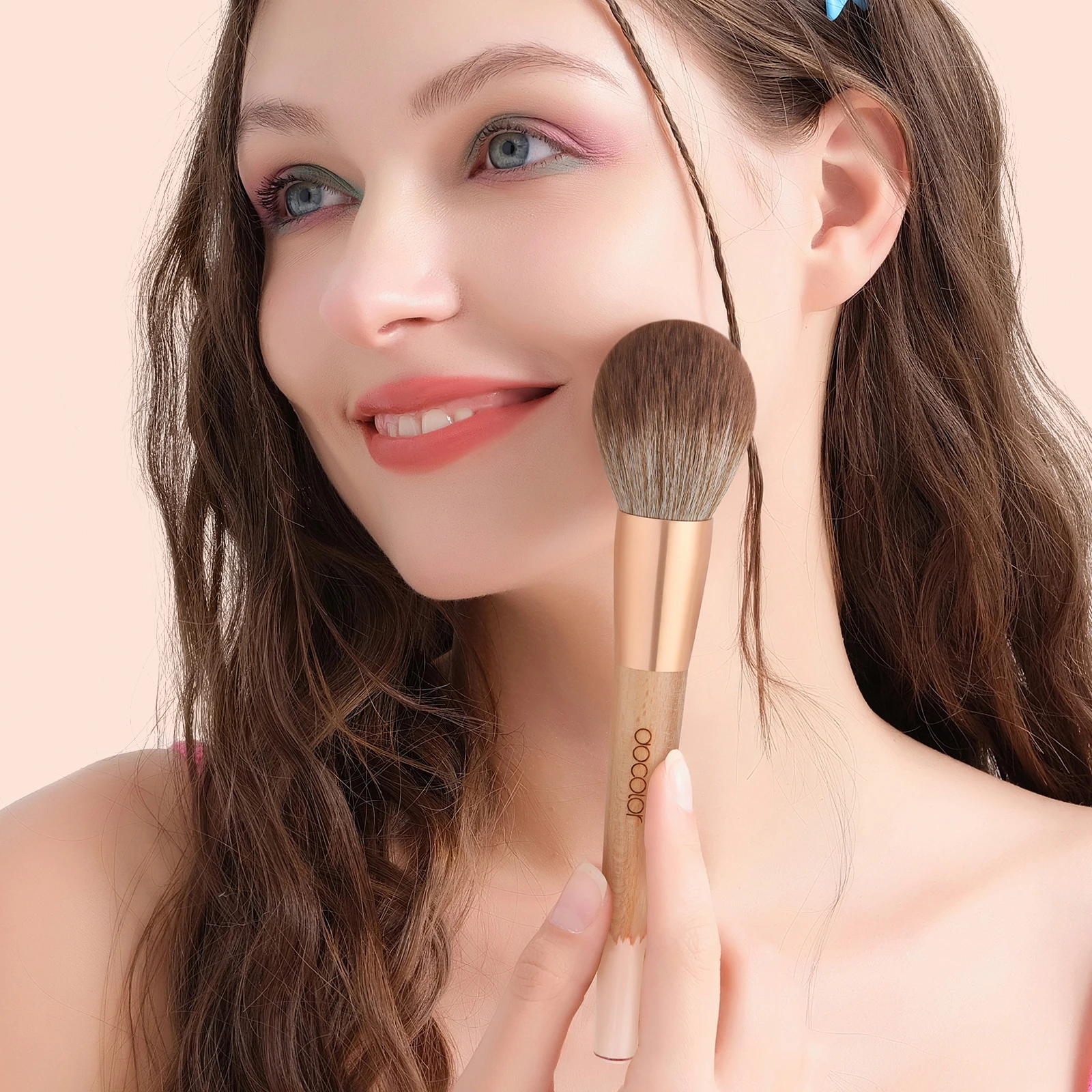 wood and resin handle makeup brush premium feel