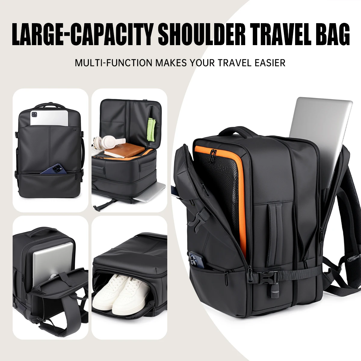 Large-Capacity Multi-Pocket Casual Backpack Business Travel Laptop Bag Lightweight Expandable Commuting Travel Storage Bag for Boarding and Going Out