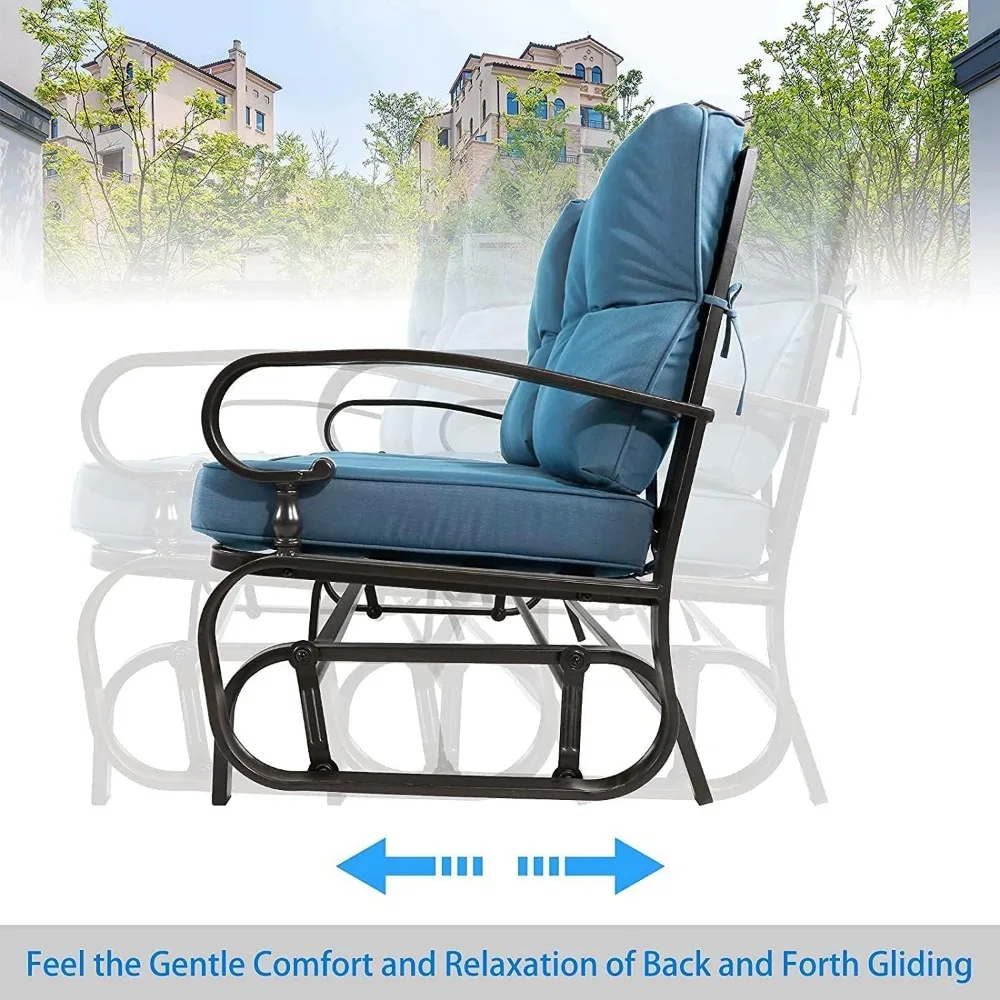 Outdoor Rocking Chair with Cushion Glider Bench for 2 Person Seating Loveseat Steel Frame for Porch Patio Garden