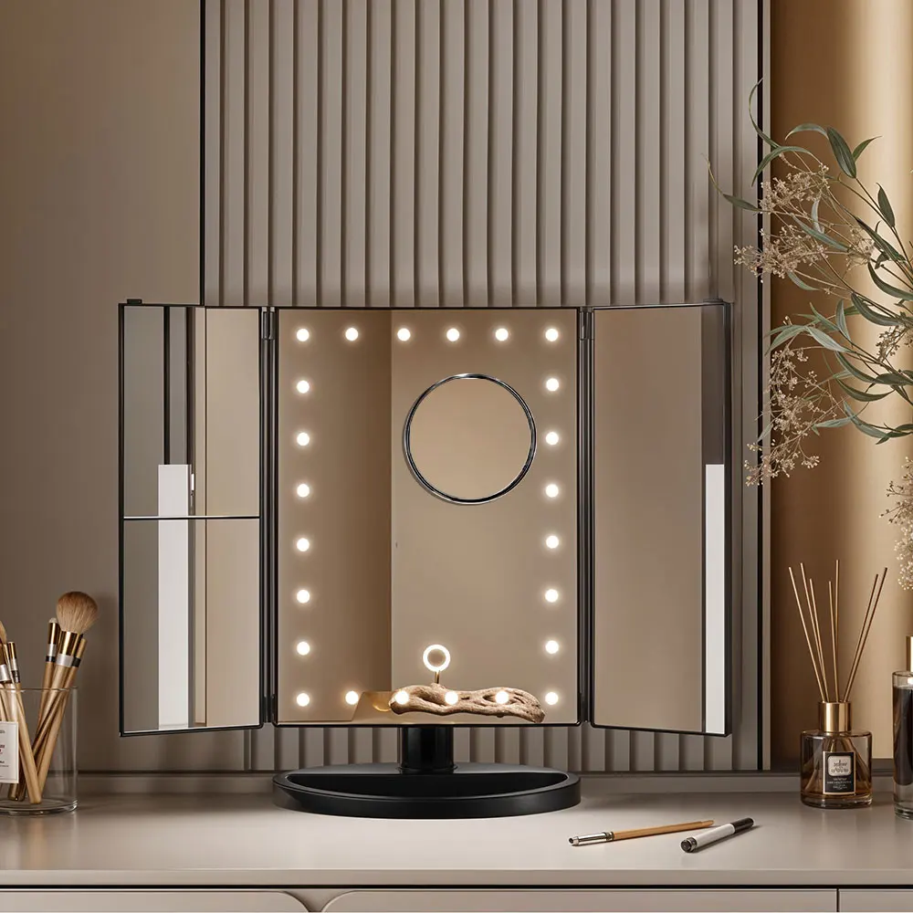 Modishion tri-fold makeup mirror, dimmable touch dressing table mirror, magnifying desktop mirror, light-filling mirror: 3 - 5 Days Free Delivery Only UK