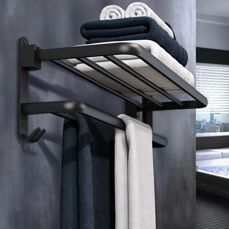 1Pc punch-free bathroom wall-mounted storage rack wall-mounted towel bar toilet bath towel rack towel ring clothes rack 3