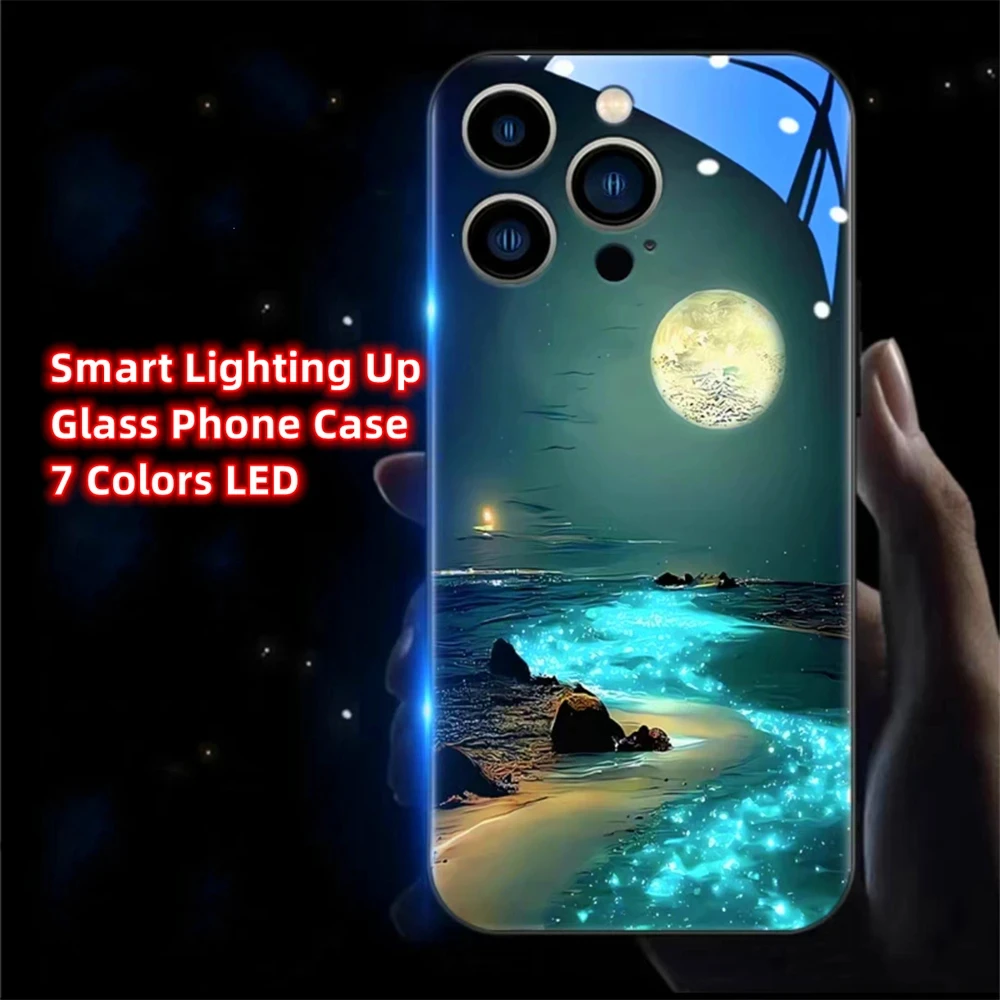 

Fluorescent Moon Sea Luminous Glass LED Call Light Up Flash case For Huawei P60 P50 P40 P30 Pro Plus Mate 60 50 50E 40 30 20
