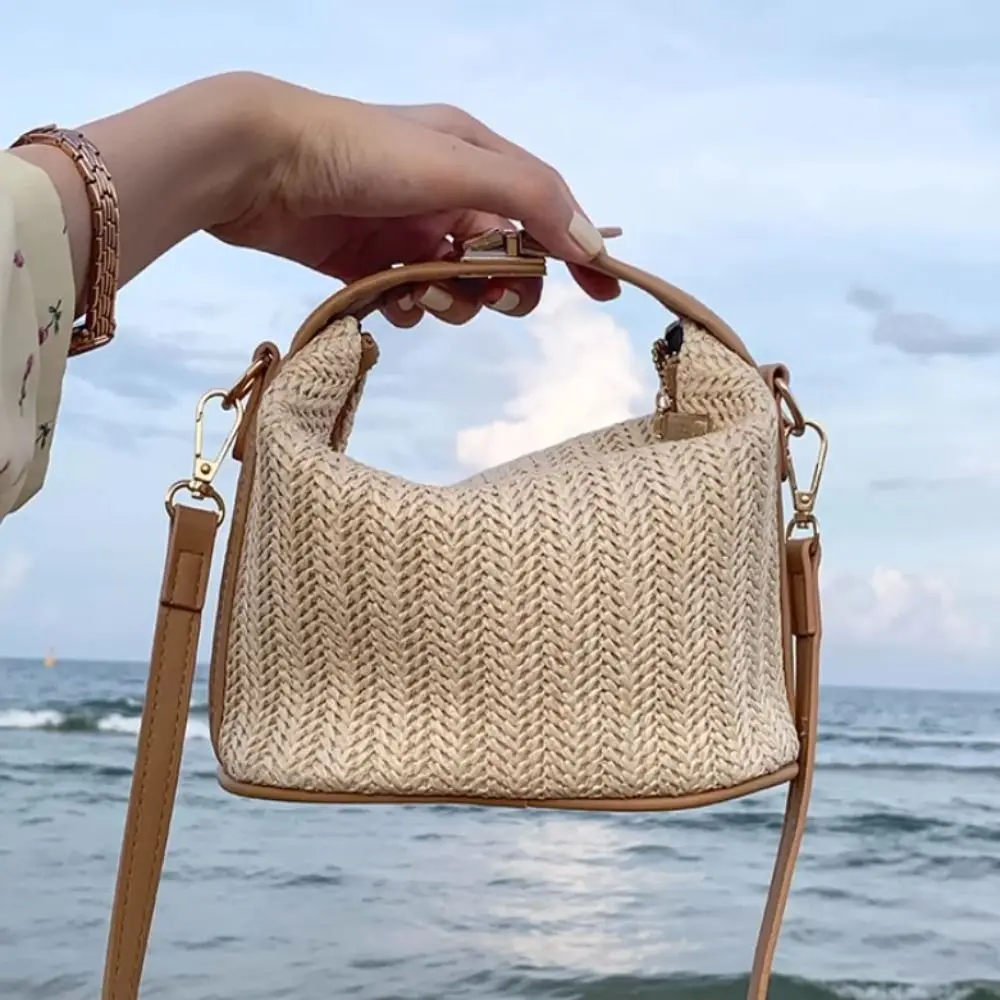Straw Crossbody Bag For Women New Bohemian Small Knitting Summer Purse And Handbag Vacational Bucket Beach Bags