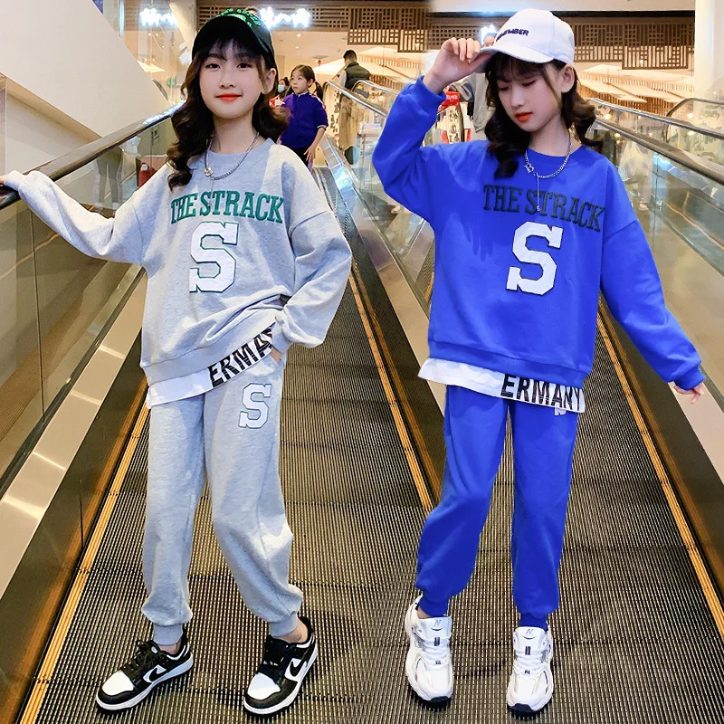 

Girls Suit Sweatshirts +Pants Cotton 2Pcs/Sets 2022 Casual Spring Autumn Thicken Sport Tracksuits Teenagers Kid Baby Children Cl