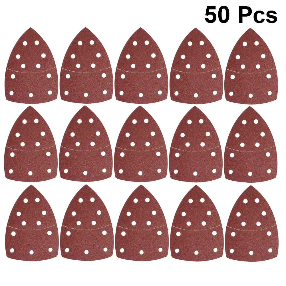50pcs 11 Hole Self Adhesive Sandpaper Triangle Sander Paper Hook Loop