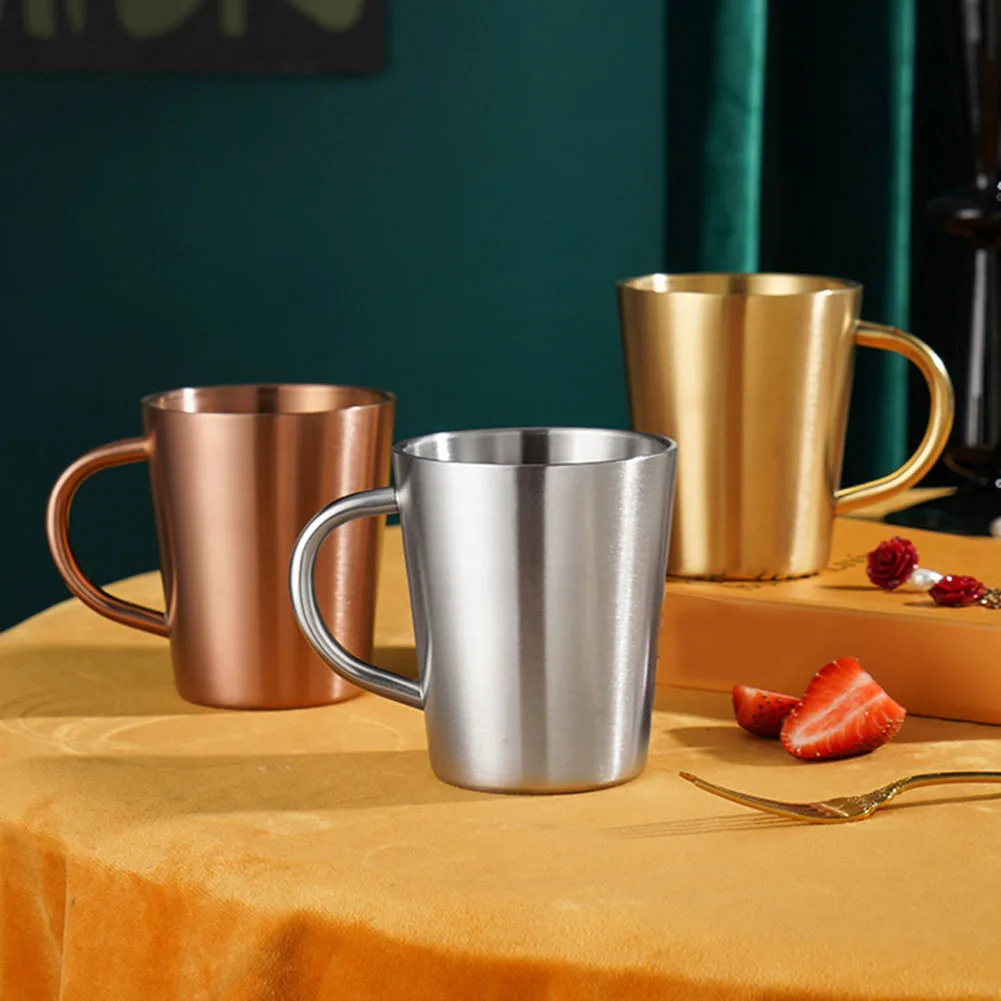 

Кофейная кружка из нержавеющей стали, 300 мл, двухслойная чашка для воды с ручкой, креативная чашка для воды, теплоизоляционная пивная чашка