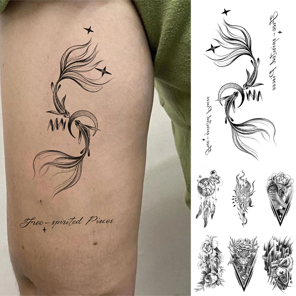 Hands Face Temporary Tattoo Sticker for Men Women, Flower Moon Pisces Constellati Designs Body