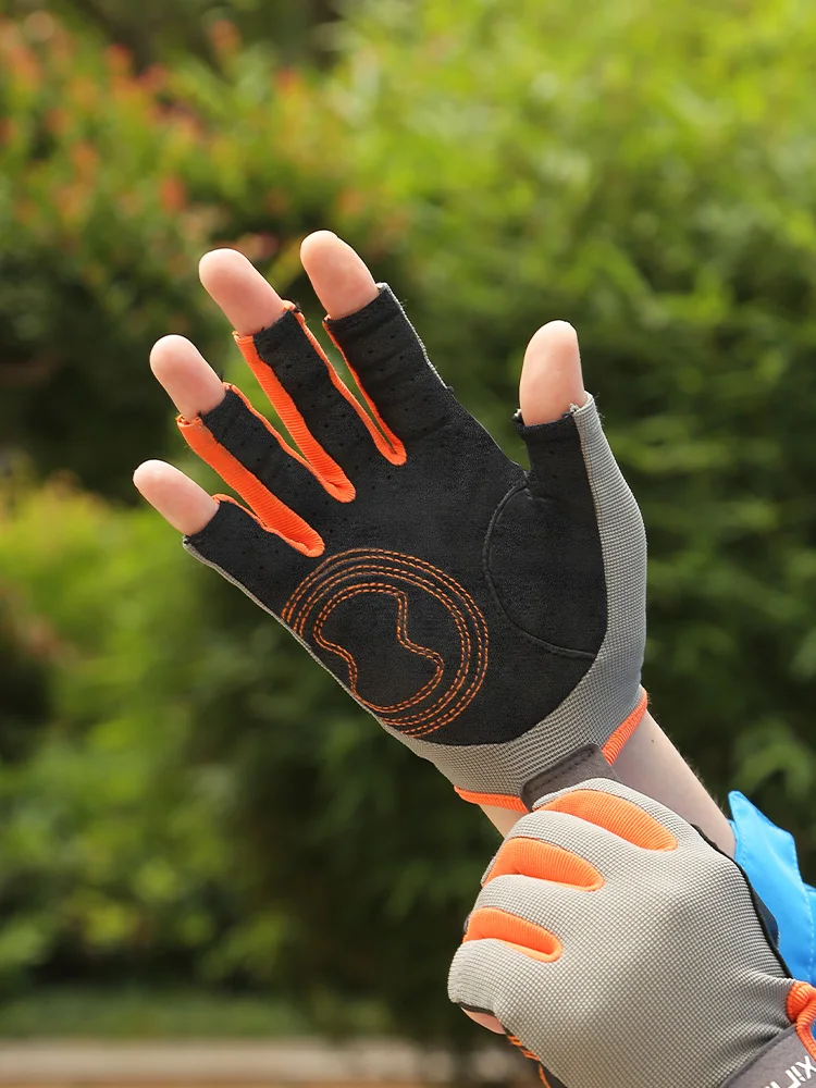 Fingerless Gloves Outdoor Sports Half Finger Cowhide Climbing Gloves Rock Climb Downhill Hiking Anti Slip Wear resistant