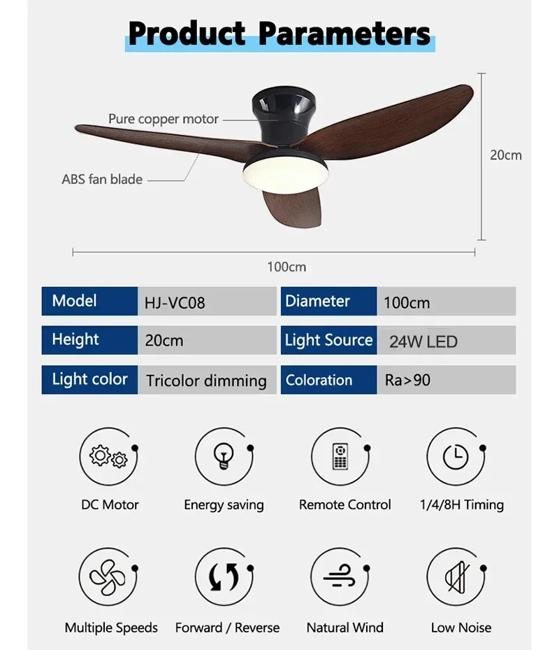 Description Picture 2 of itemModern Black White Floor DC Motor Ceiling Fans with Remote Control Simple Ceiling Fan with Light Home Fan110V220V Electronic Fan