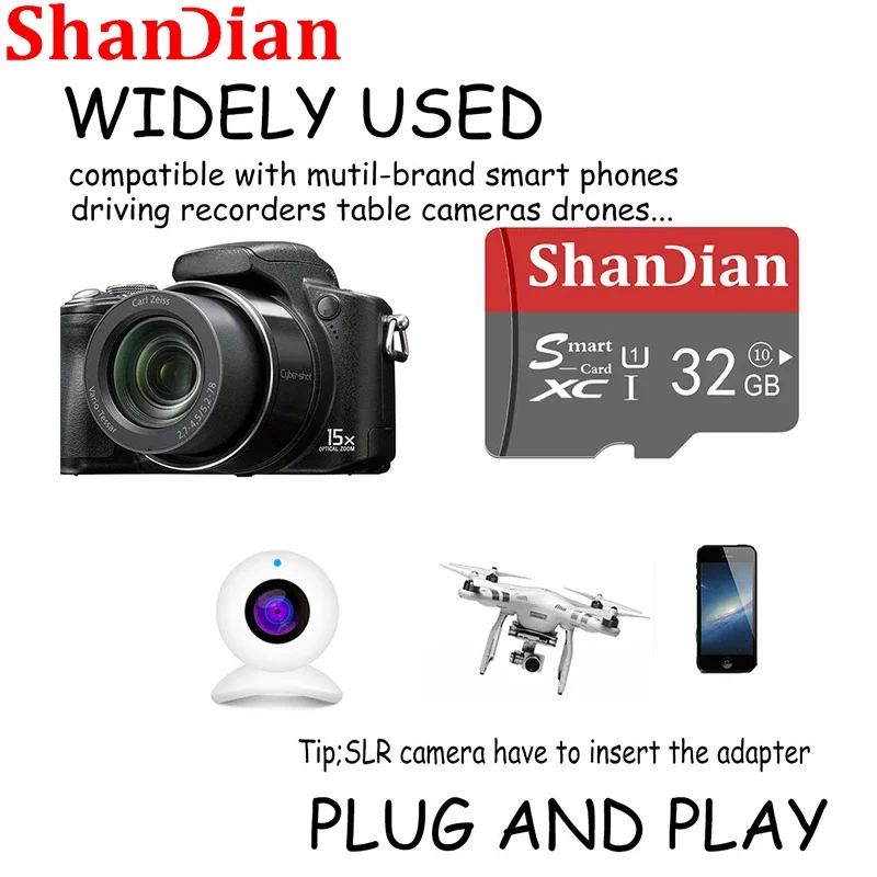 ShanDian 프로모션 SD 카드, 고속 메모리, 미니 스마트 SD 플래시 드라이브, 16G, 32G, 8G, 자동차 전화 메모리 카드, TF 카드, 64GB, 128G