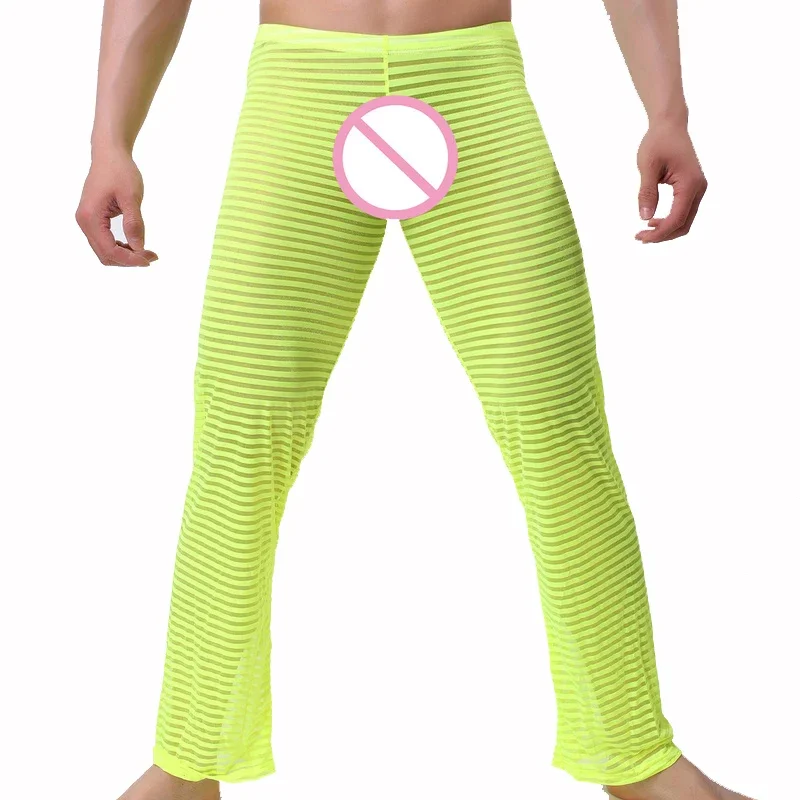 FYXLJJ Mens Sexy Transparent Pantalon Pijama Sleepwear Homme Soft Casual Sleep Bottoms Stripe See Through Pajama Trousers Pants