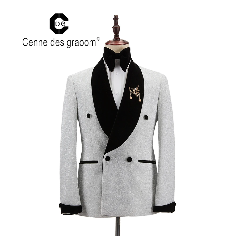 Cenne Des Graoom New Men Suit Tuxedo 2 Pieces Double Breasted Shawl Lapel Wedding Party Singer Costume Groom On Stage White