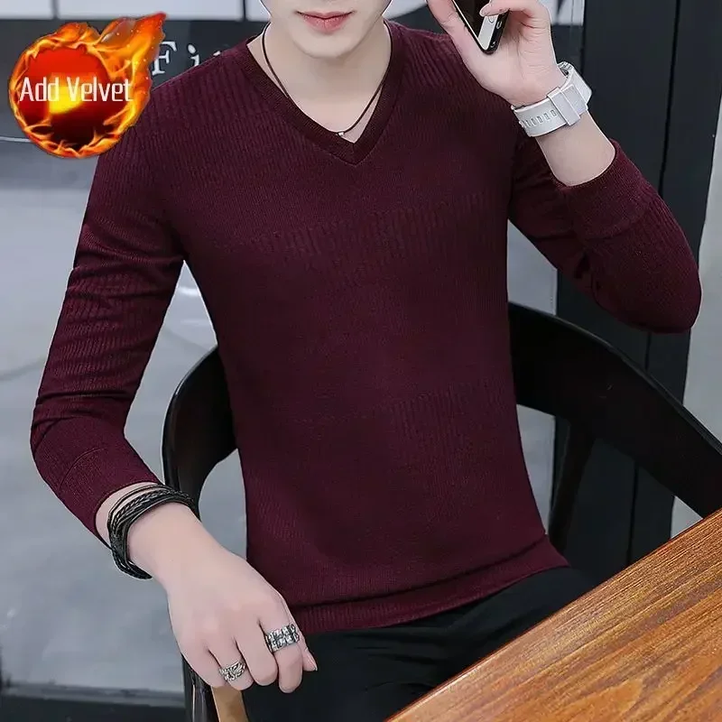thumbnail image 1 of Suéter de punto para hombre, jersey ajustado, ropa para hombre, color liso, blanco, cuello en V, novedad en Maletry, otoño-primavera coreano 2024, 1 of 5