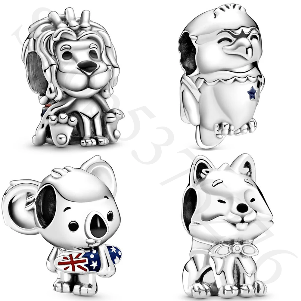 925 Sterling Silver Australia Koala Japanese Akita Dog American Bald Eagle Charm Fit Pandora Women Bracciale Gift Gioielli Fai Da Te