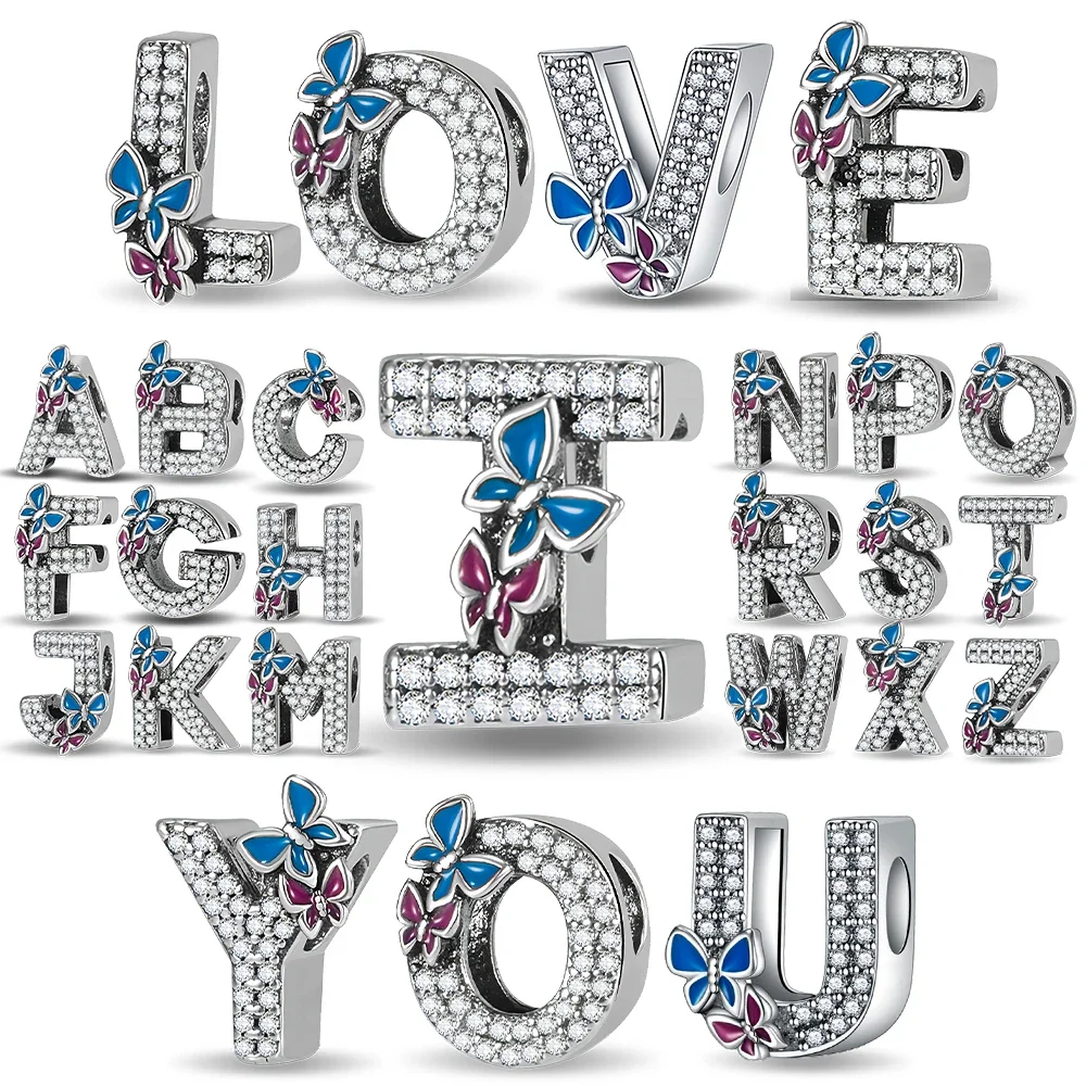 

925 Sterling Silver English 26 Letters Beads Fit Original Pandora Bracelet Bracelet DIY Women Jewelry Necklace Making
