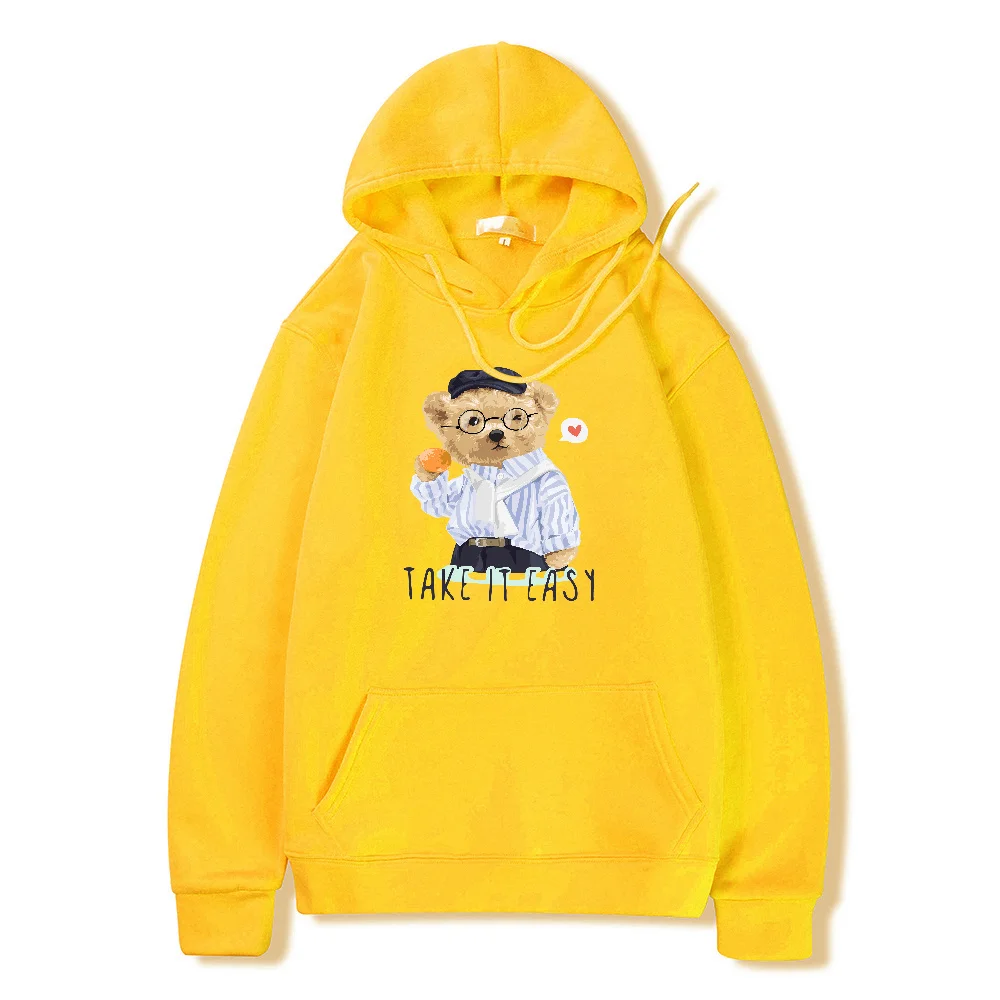 Autumn Mens Hoodies Fashion Cartoon Little Bear Print Women Hooded Sweatshirt Oversized Pullover Long Sleeve Vintage Hoodie New