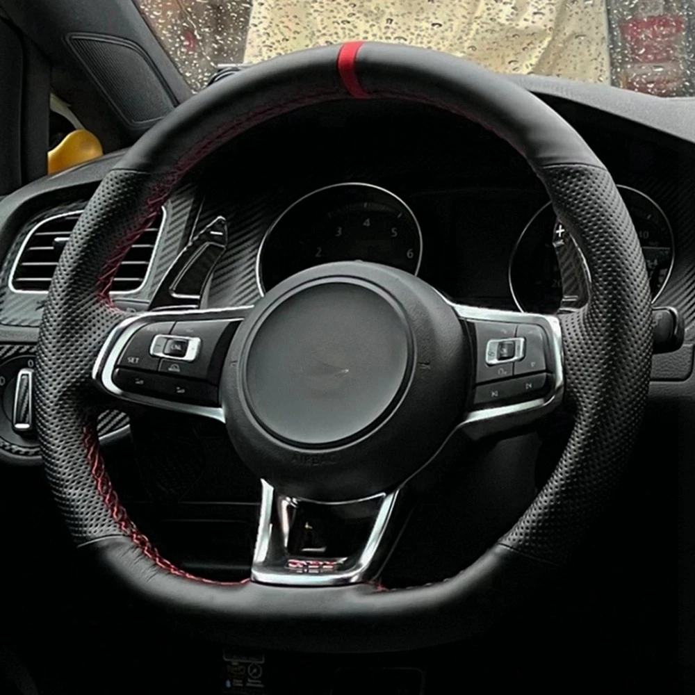 Coprivolante Per Auto In Treccia Di Pelle Artificiale Nera Antiscivolo Per Volkswagen Golf 7 Gti Golf R Mk7 Vw Polo Gti Scirocco