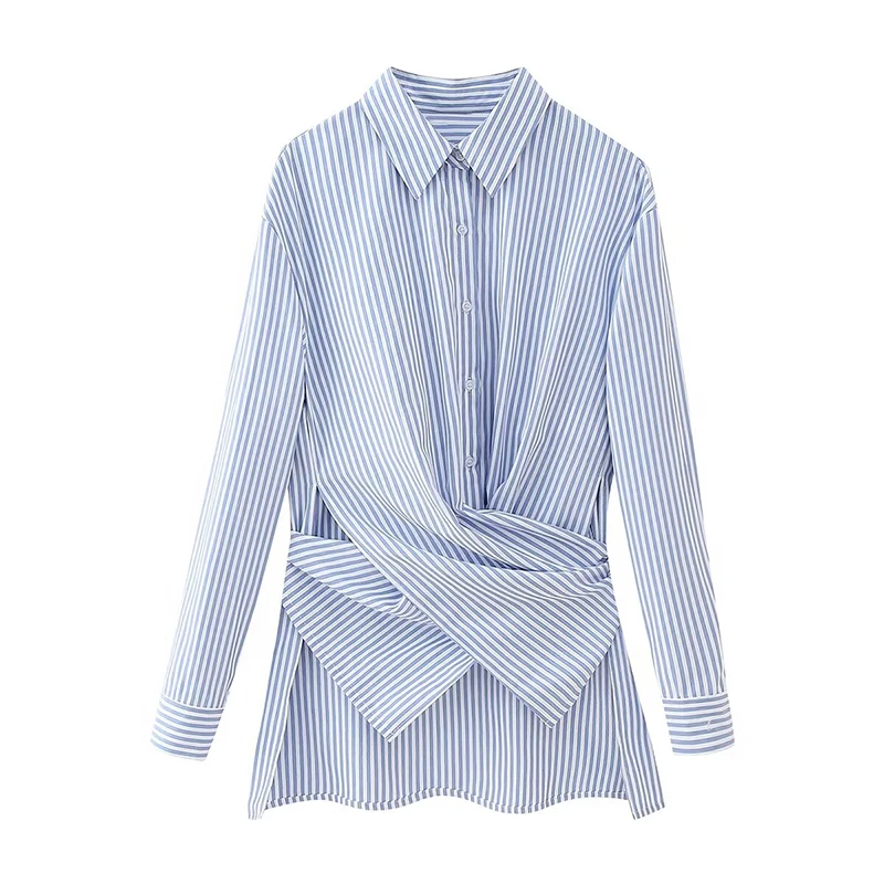 

TRAF Stripe Women Shirt 2024 Spring Fashion Shirts and Blouses Frenulum Long Sleeve Top Women Office Casual Button-up Blouses