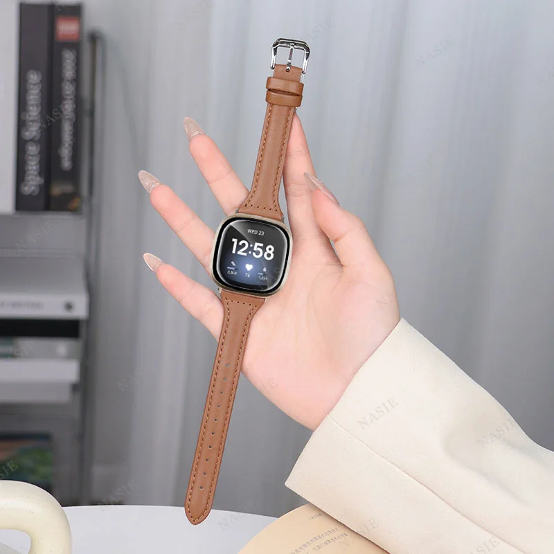 Elegant Leather Smart Watch Strap for Women - Premium Replacement Band for Fitbit Versa/Sense Series