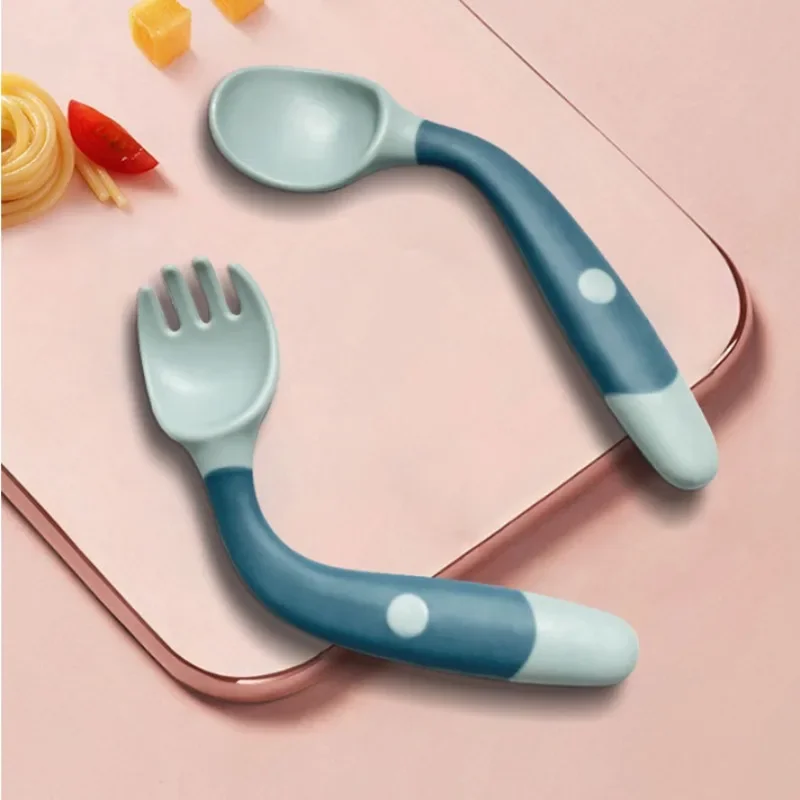 

Baby Stuff Silicone Dishes Set Spoon Fork Toddler Cutlery Auxiliary Learn To Eat Utensils Infant Training Feeding Tools FBA Free