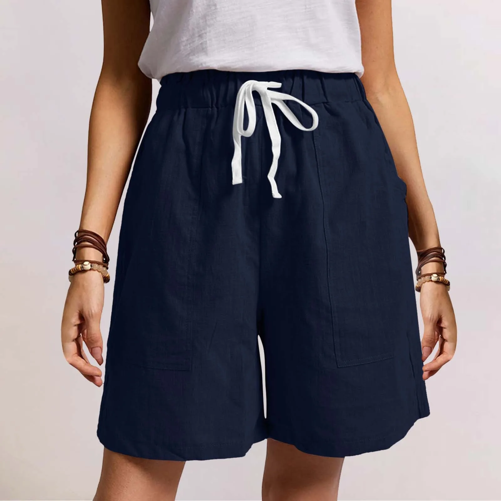 

Loose Sportswear Trunks Casual Streetwear Shorts Solid Color Pants Elastic Shorts For Women Lace Up Dailywear Pantalones Cortos