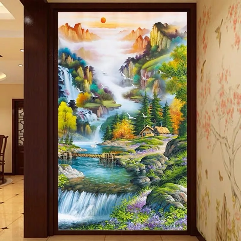 11CT Landscape Cross Stitch Kits Stamped Needlework DIY Patterns Handmade Embroidery Set