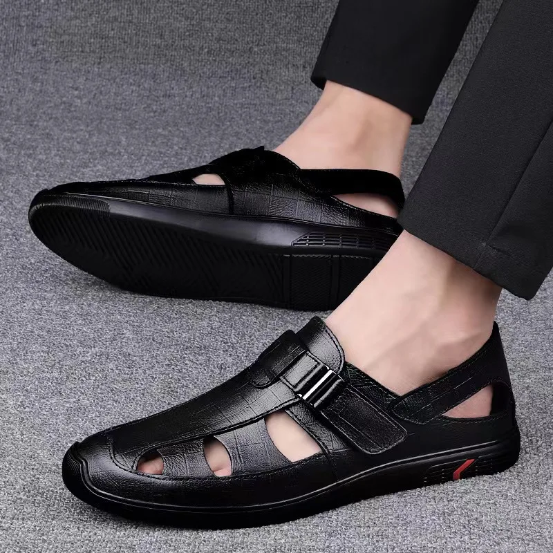 

2023 Men Sandals Soft PU Leather Men Shoes Anti Slip Hollow Out Casual Male Sandals Comfortable Business Men Shoes