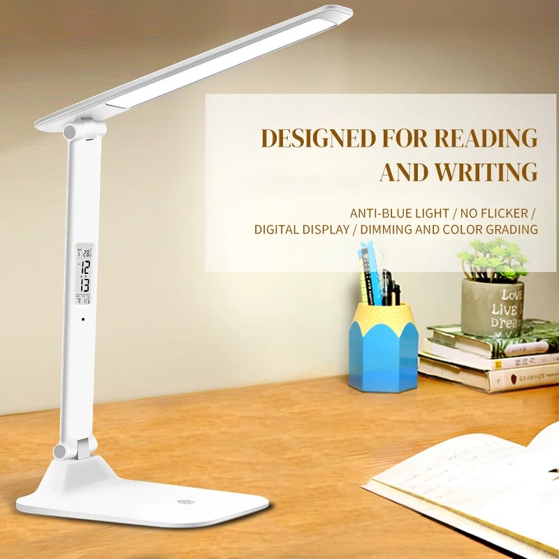 LED Dorm Desk Lamps for Home Office with Clock Color Modes