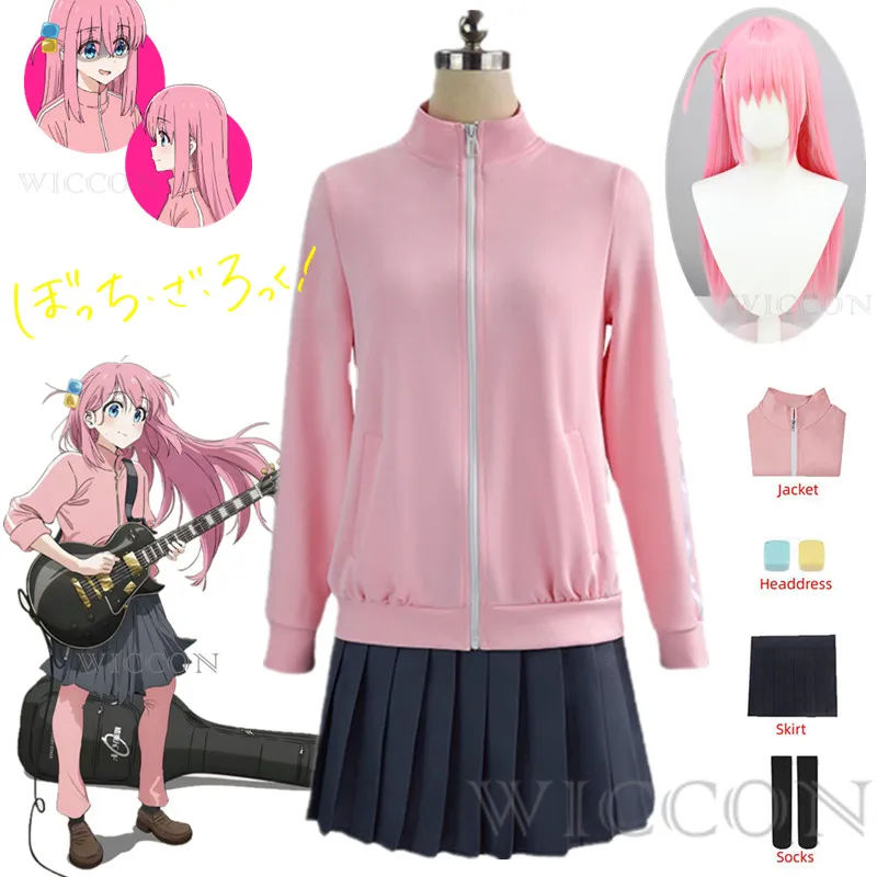 

Gotou Hitori Cosplay Bocchi The Rock Gotou Hitori Cosplay Costume JK Uniform Pink Jacket Skirt Wig Suit Halloween Women Clothes