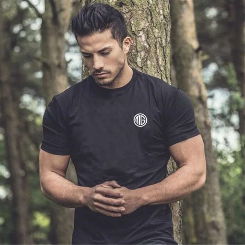 

Футболка мужская с принтом, хлопок, короткий рукав, модная Облегающая рубашка для спортзала, бодибилдинга, фитнеса, лето