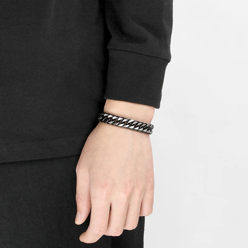 High Quality 12mm Wide Cuban Chain Bracelet Necklace for Men Creative Stainless Steel Two Tone Figaro Bracelet Men's Charm Gift