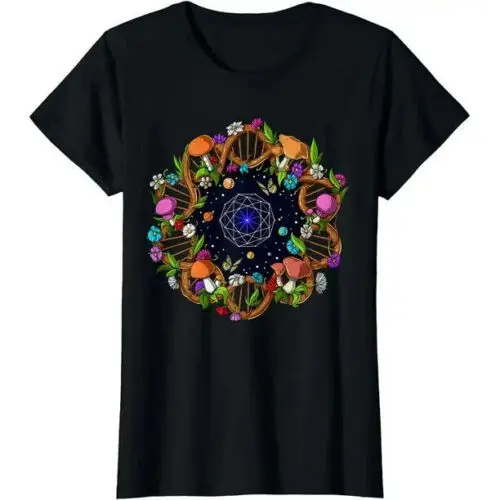 

Психоделический священный лес, геометрические грибы, хлопковая футболка