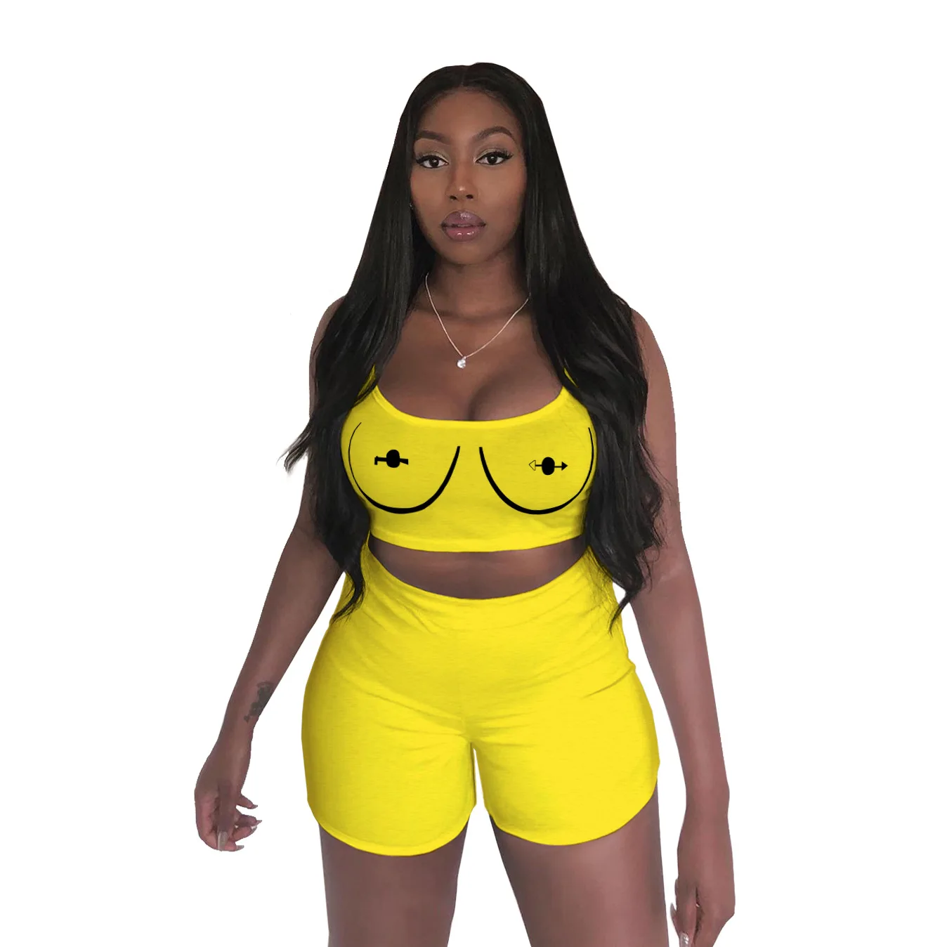 

Fashion Women Sexy Solid Color Vest Crop Tops Elastic Shorts Two-piece Sets Ladies Hot Pink Street Style Club Slim Tracksuits