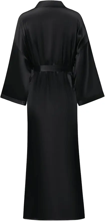 Solid Satin Night Robe Elegant Long Sleeve V Neck Pajamas With Belt Sexy Women Sleepwear