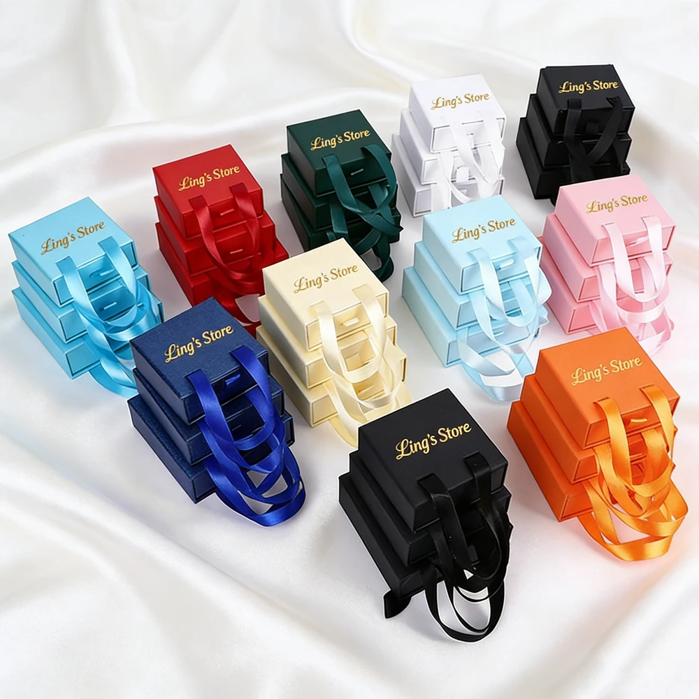 50 Stück Personalisierte Logo-Schmuckschachteln mit Griff für Ringe, Ohrringe, Halsketten, Anhänger, Ohrstecker, Geschenkbox für Freundin, Organizer, Hochzeitsgeschenke – Detail 6