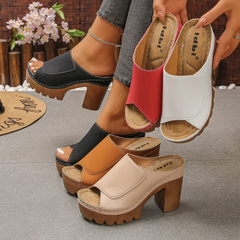 Women Sandals Open-Toe High-Heel Slippers Summer Fashion Outdoor Wear Sandals Slip-On Big Size Shoes Women  Zapatos De Mujer 1