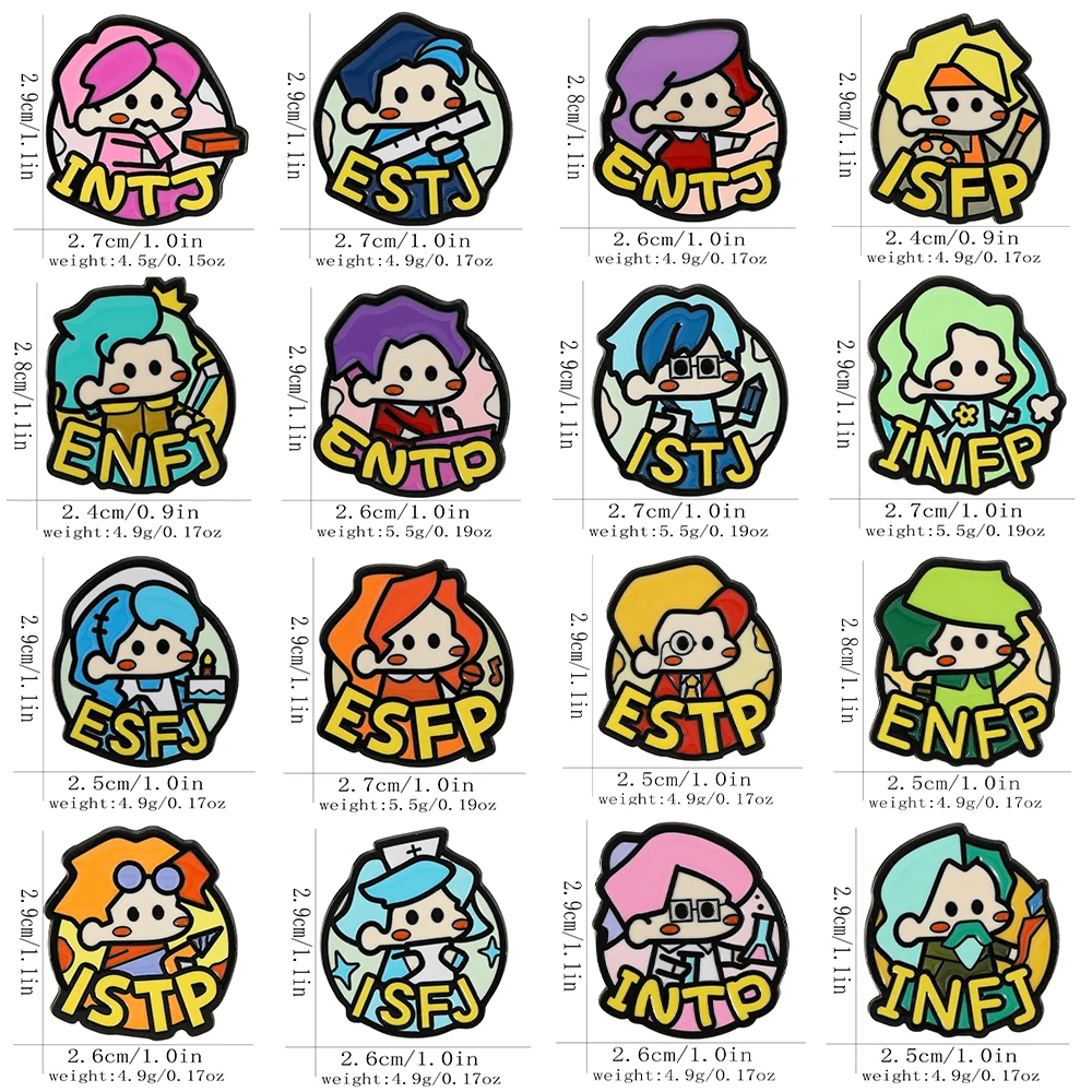 Cartoon 16 Personalities MBTI Enamel Brooches Cute Figure ESFJ