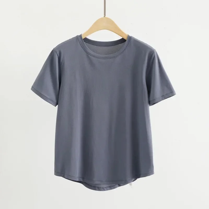 Lemon Class Fit Crew Neck T-Shirt Hip Length Short Sleeve Sweat-wicking Yoga Shirts Breathable Running Soild Tops Quick-drying